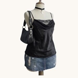 Lane Bryant Black Satin Cowl Neck Camisole Sequined Mesh Top Plus Size 16